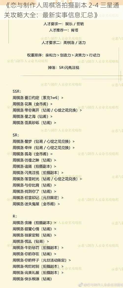 《恋与制作人周棋洛拍摄副本 2-4 三星通关攻略大全:最新实事信息汇总》